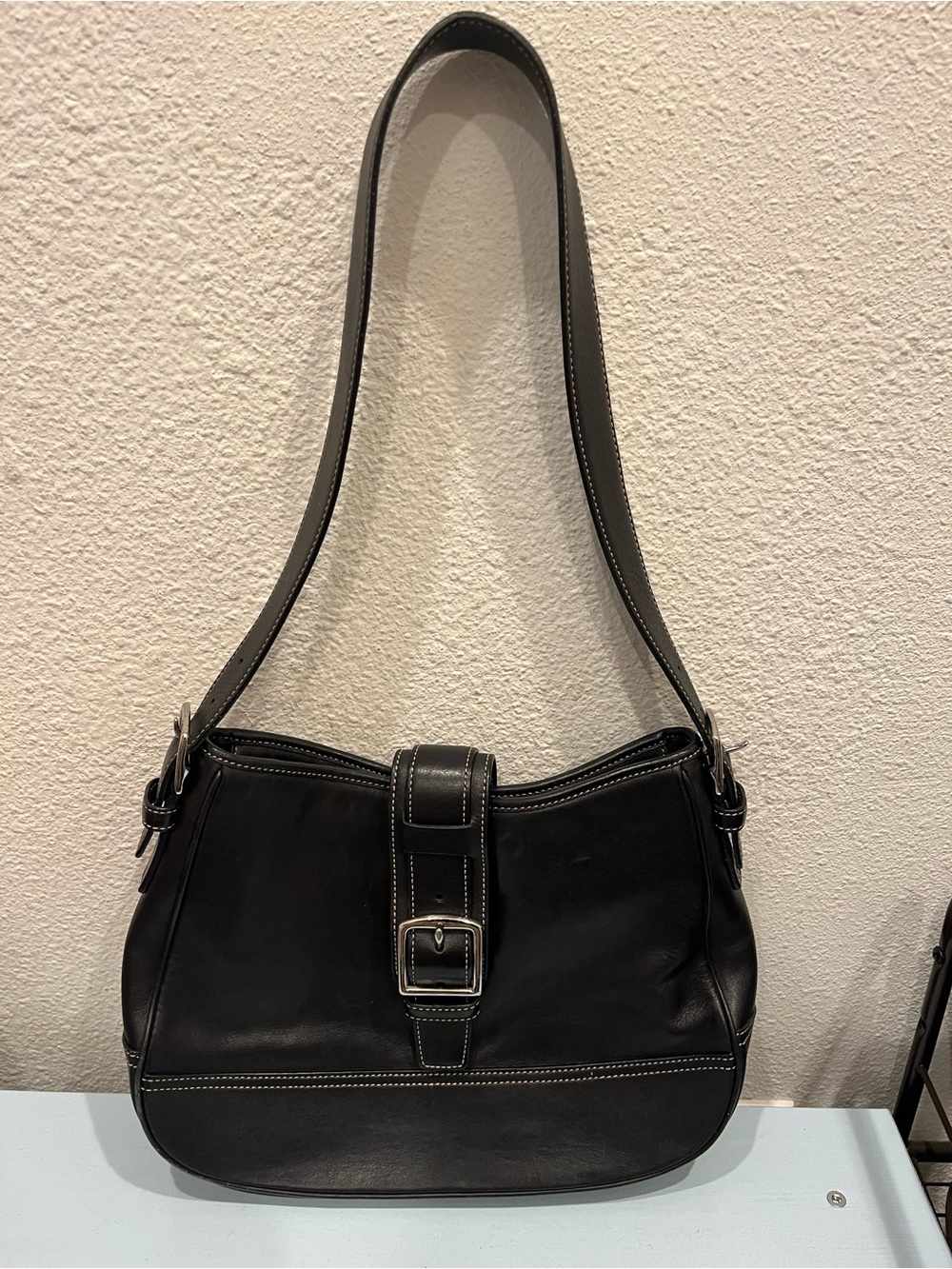 Coach Leather Shoulder Bag with Buckle Strap